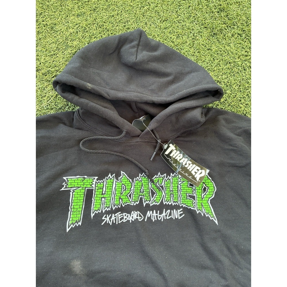 Thrasher 1995 Green Brick Hoodie Mens Small‎  Y2K 90s Magazine NWT - Picture 2 of 4